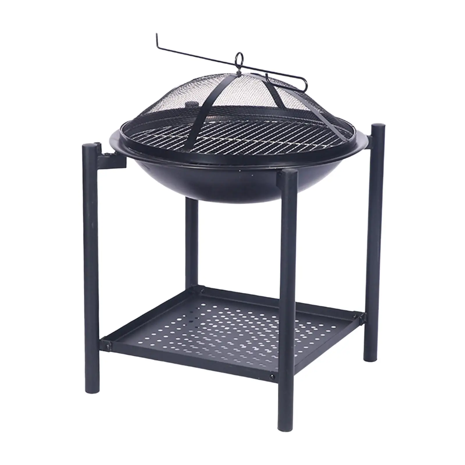 

Fire Pit with Cover Easy to Assemble with Storage Compartment for Wood with