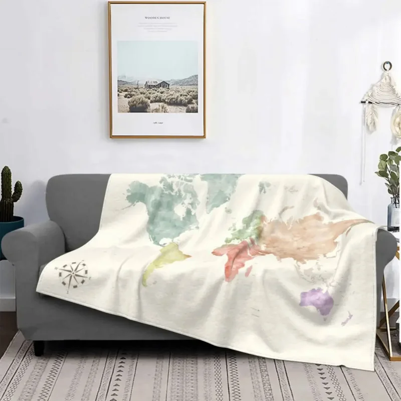 

Colorful World Map Blanket Flannel All Season Colored Portable Super Soft Throw Blanket for Home Travel Plush Thin Quilt