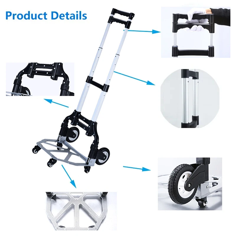74kg Portable Folding Trolley Cart Home Supermarket Shopping Cart Trolley Pulling Tool Beach All Terrain Stair Climbing Car