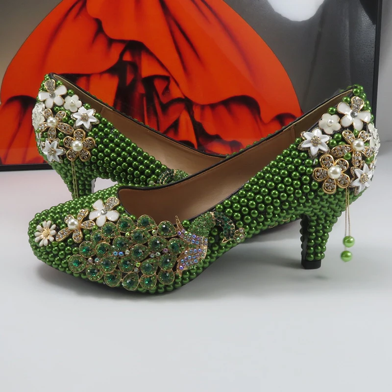 Bridal Shoes Olive Green Heels With Straps BaoYaFang Olive Green