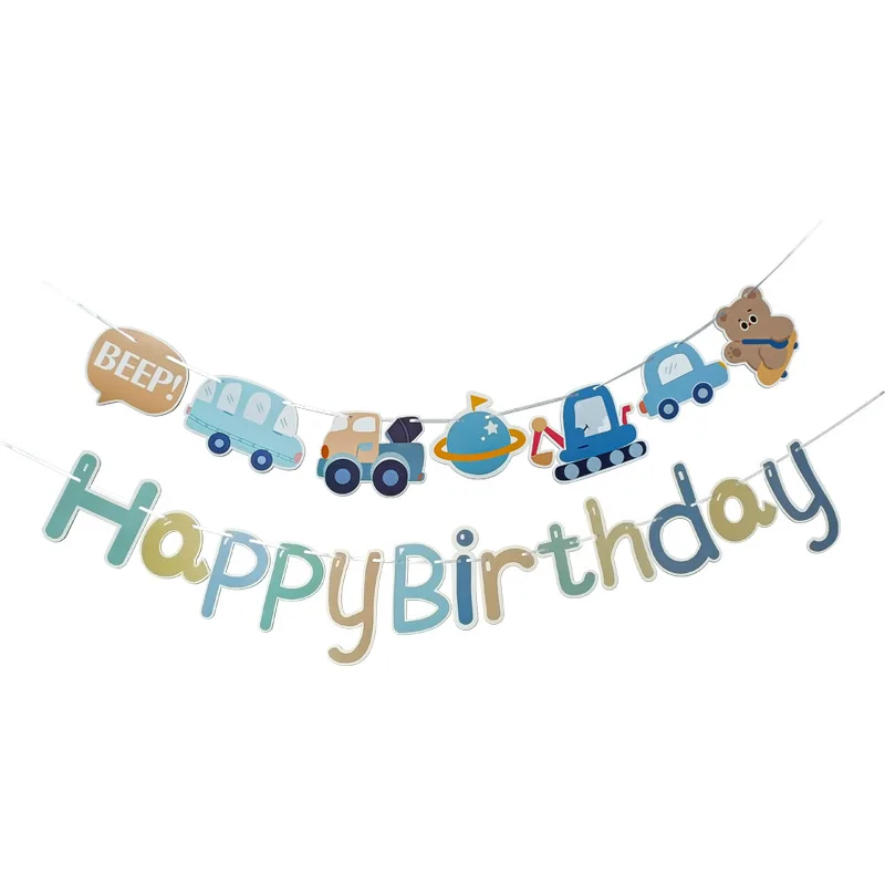 

Children's Birthday Dress Up Banner Flag Pulling Traffic Engineering Automobile Happy Birthday Letter Banner Pulling For Boy