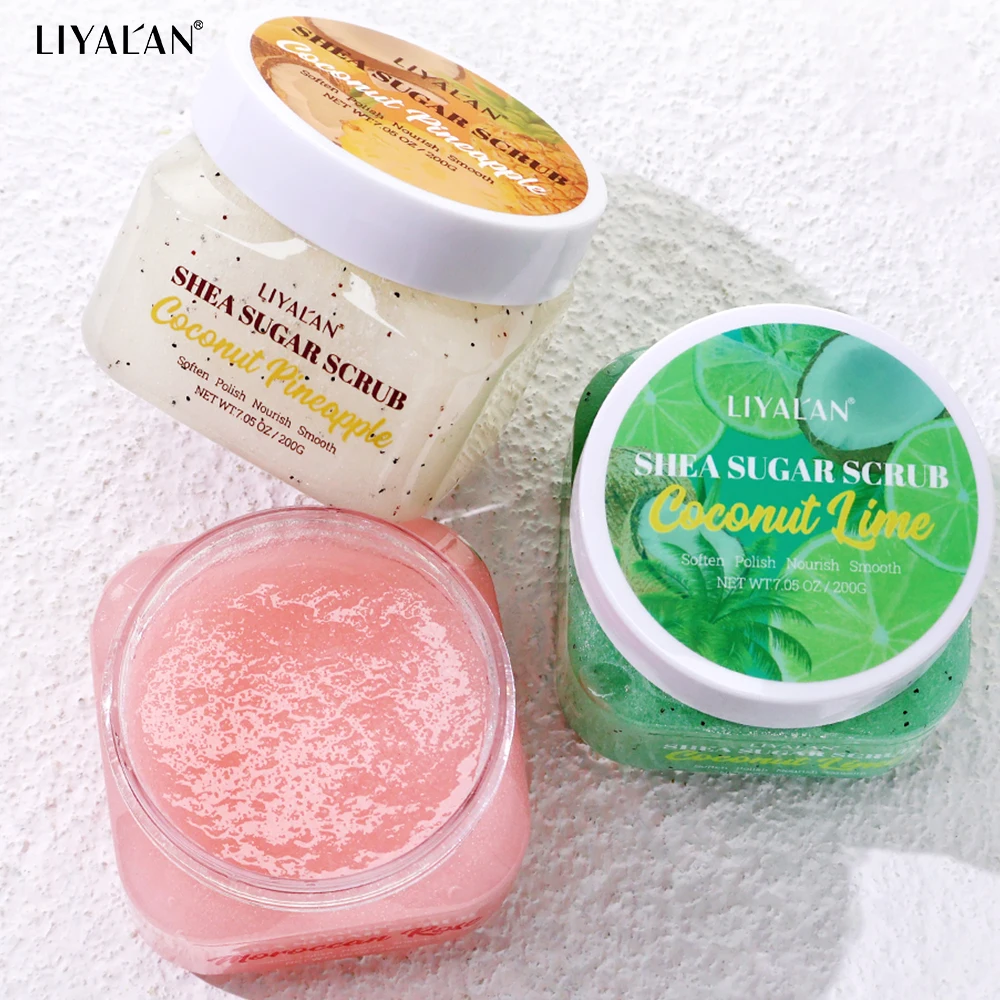 Shea Sugar Body Scrub Exfoliating Polish Soften Nourish Smooth Skin Moroccan Rose Coconut Lime Pineapple Bath Clean Moisturizing