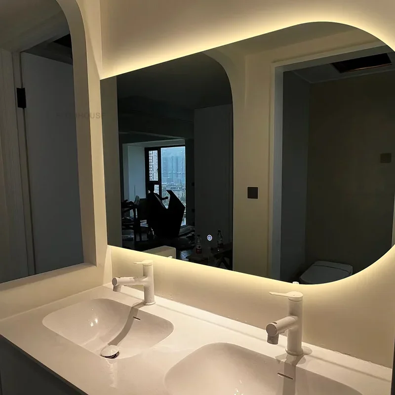 Description Picture 4 of itemMinimalist Bathroom Mirrors Home Touch Screen Smart Bath Mirrors Creative Bedroom Arched Wall-mounted Vanity Mirror with Light