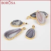 Fashion Gold Plated Natural Onyx Botswana Agate Slice Pendant Bead for Necklace Natural Gemstone for Necklace Accessories 5