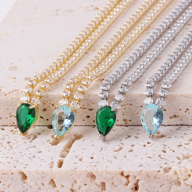 Luxus Elegant Große Licht Grün Wasser Tropfen CZ Kristall Halskette und Armband Frauen Engagement Party Kostüm Schmuck – Detail 2