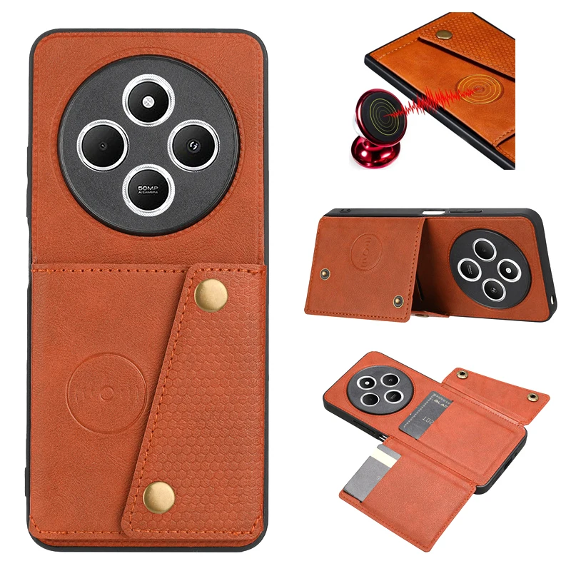 PU Leather Wallet Card Holder Case with Car Magnetic Back Cover - Universal Smartphone Cover