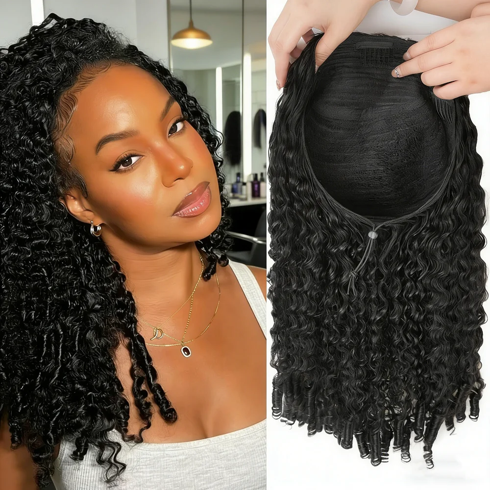 버마산 곱슬머리 3 in 1 하프 가발 250% 밀도 착용 즉시 사용 가능한 글루리스..