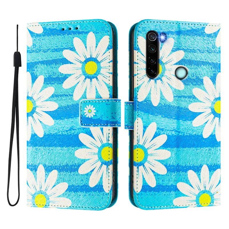 Leather Flip Wallet Phone Case with Magnetic Closure and Artistic Design - Cat, Flower, and Bear Motifs