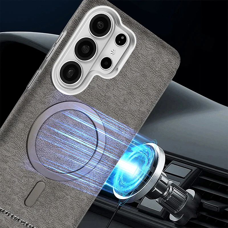 Leather Magnetic Protective Phone Case with Electroplated Finish