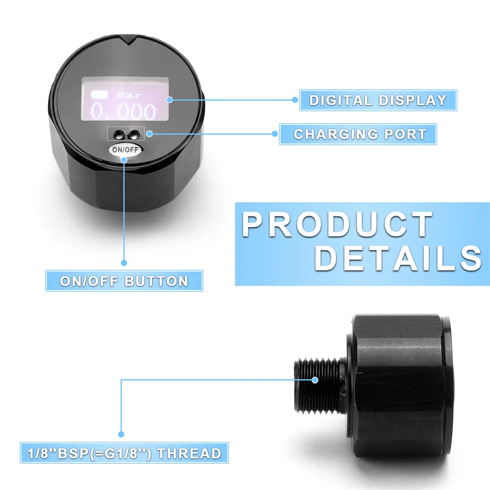 25mm Dial Digital Pressure Gauge 1'' Manometer 400Bar 6000PSI 1/8''BSP(G1/8'') M10 M8 Thread pressure vacuum gauge