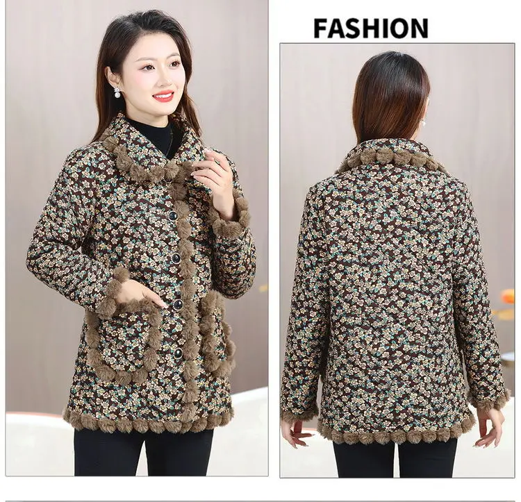 Women's Coat Cotton Jacket Padded Thickened New Winter Middle-aged Warm Parkas Large Size Fashion Single-breasted Raw Edge