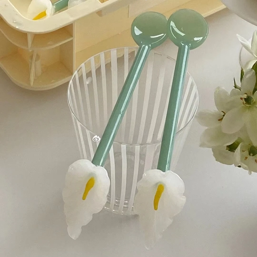 Calla Lily Animals Cartoon Bear Glass Spoon Dessert Spoon Coffee Glass Stir Long Handle Yogurt