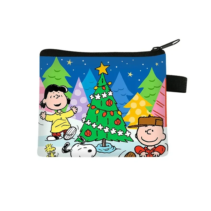 Monedero de dibujos animados para niños, de Snoopy y Charlie Brown, de Navidad, bonito monedero corto de animación, para niño y niña, bolsa de almacenamiento para auriculares con monedas pequeñas