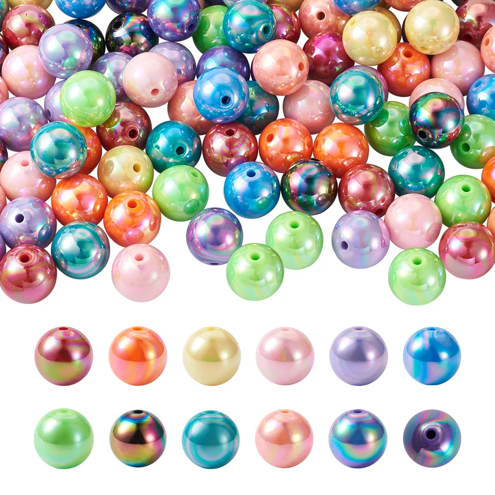 

Kissitty 110Pcs Mixed Color Round AB Color Plated Opaque Acrylic Beads For Bracelet Necklace Earring Jewelry Making Gift