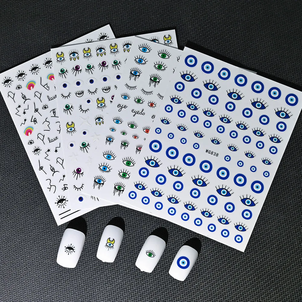 

1pc 3D Blue Eyes Nail Sticker For Manicure Simple Halloween Scare Eyes Butterfly Design Nail Art Decals Slider Manicure Supplies
