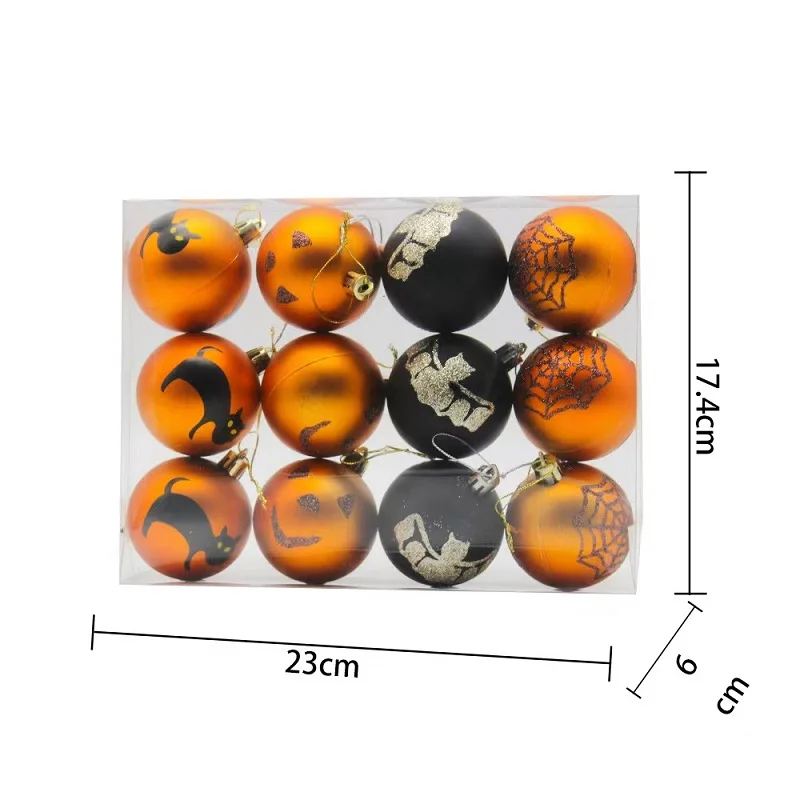 Description Picture 3 of itemHalloween Hanging Balls for Wreath Ornaments, Pumpkin Bat, Spider Web Tombstone, Shatterproof Ball, Party Decoration, 12Pcs