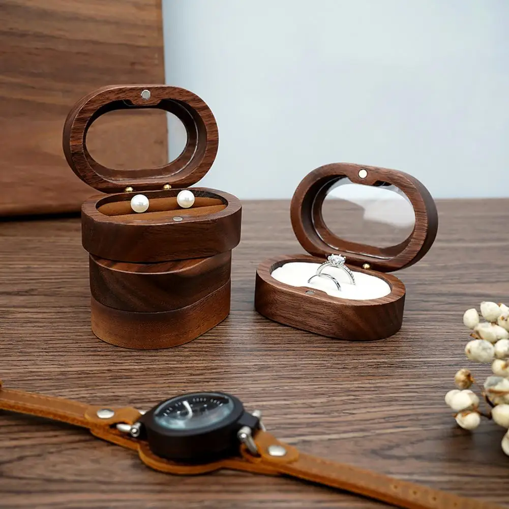 

Ring Box Retro Solid Wood Storage Box Transparent Display Jewelry Holder Ring Holder Bracelet Necklace Box Engagement Supplies