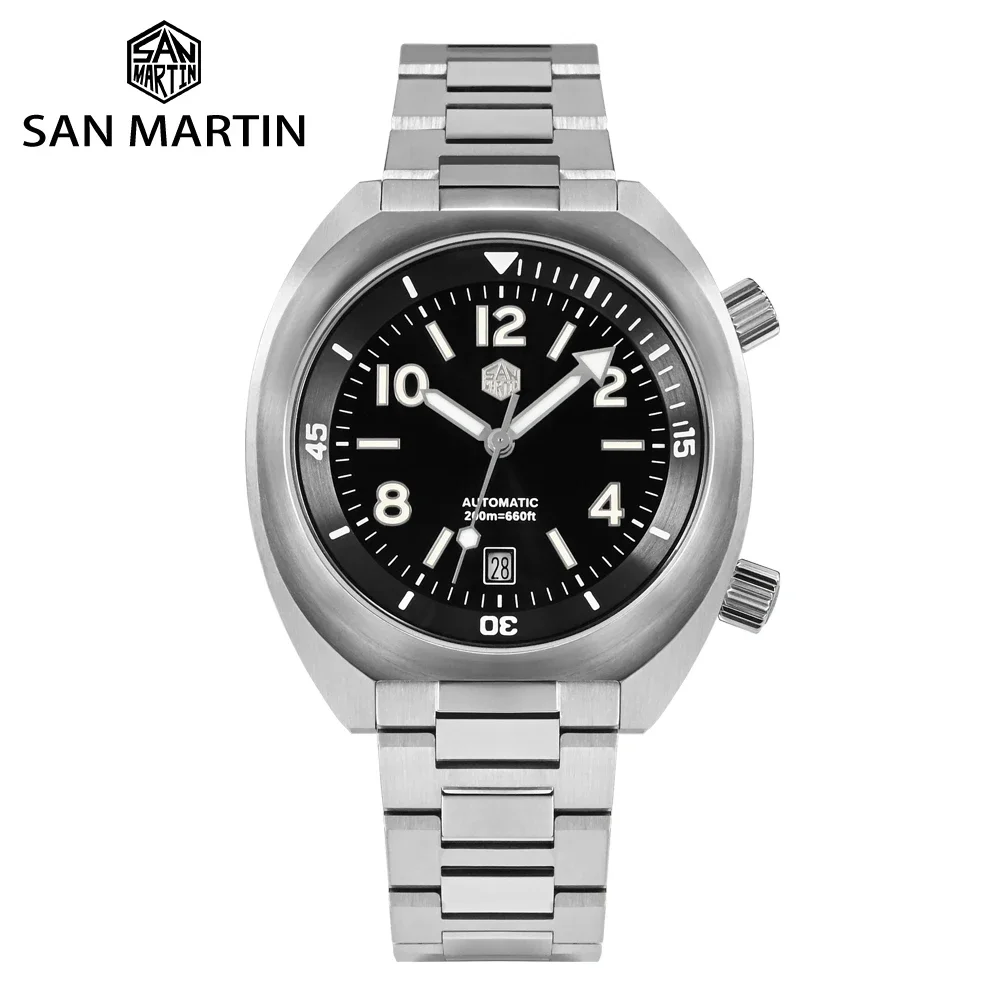 San Martin Men Diving Watch YN55 Button Control Bidirectional Turn Chapter Ring Automatic Mechanical Sapphire Waterproof 200m 40mm no logo dial luminous date ceramic ring yacht automatic mechanical watch rubber strap