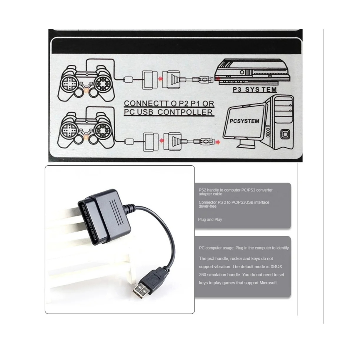 Cavo Convertitore Adattatore Usb Per Ps2 Dualshock Joypad Gamepad A Ps3 Pc Usb Games Controller Adattatore Cavo Convertitore