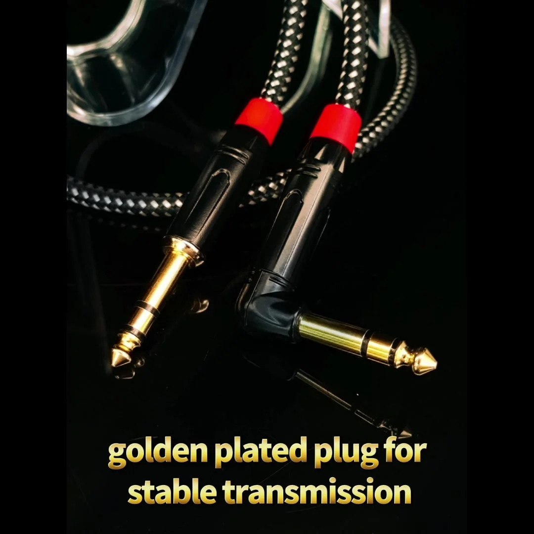 Elebase Stereo Audio Jack-kabel 6,35 mm (3M/2 Pack) Gebogen Instrument TRS 1/4 Mannelijk naar Mannelijk met Rechte Hoek voor Elektrische Gitaar, Basgitaar, Keyboard, Mengtafel, Versterker, Luidspreker