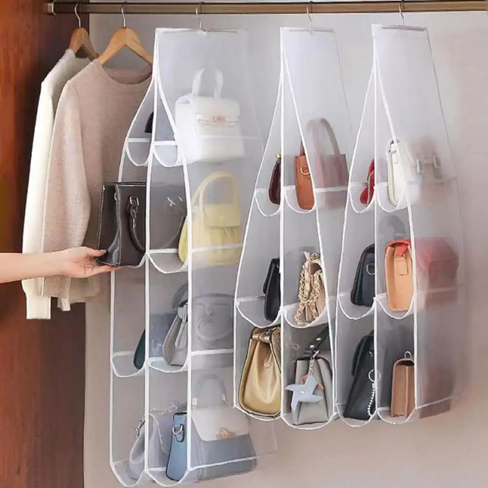 90/110cm Storage Bag Large Capacity Multiple Compartments Dust-proof Transparent Multi-Layer Design Closet Handbag Organizer