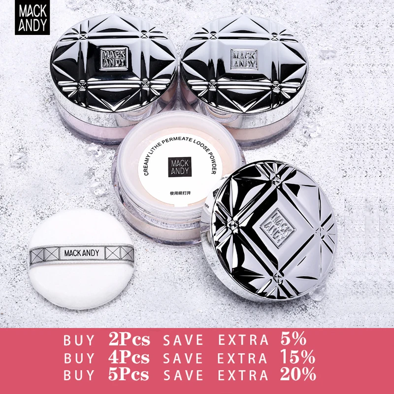 

MACK ANDY Loose Powder Makeup With Puff Transparent Finishing Powder Waterproof Oil-control Cosmetic For Face Finish Setting