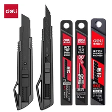 델리 헤비듀티 유틸리티 나이프 샤프 블랙 SK5 탄소강 블레이드 9mm/18mm/자동 수납식 박스 커터 (골판지 상자용)