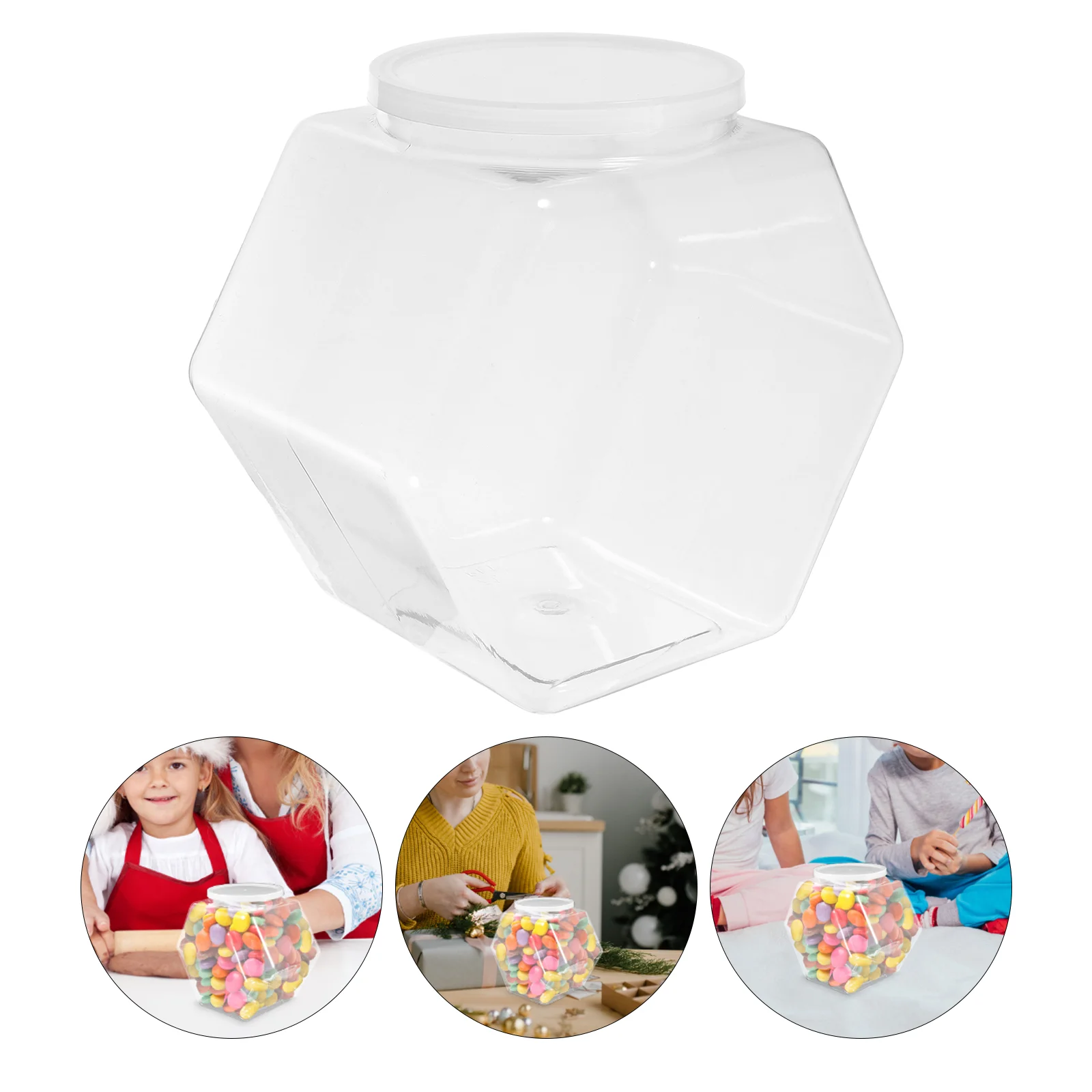 

Versatile Candy Jar Hexagon Canister Cookie Tea Storage Jar Reusable Snacks Storage Jar