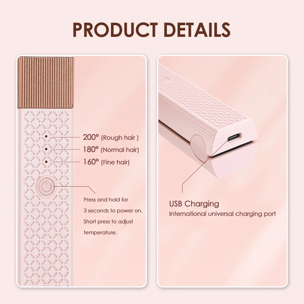 Hair Straightener Hair Styler Curling Iron for Electric Wireless USB Portable Cordless Mini Flat