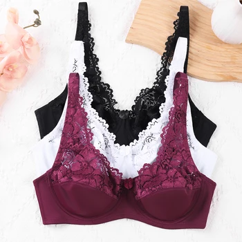 Women Lingerie Plus Size Bras Gorgeous Floral Lace Bra Unlined Underwire Sexy Brassiere Perspective Female Tops Underwear 1