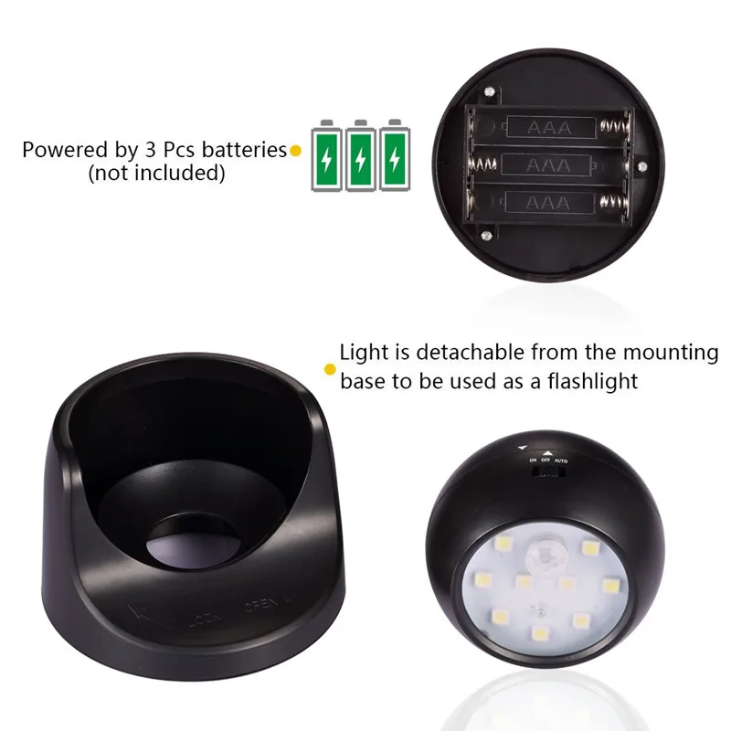 9 LED Wireless Motion Sensor Night Light 360 Degree Rotation Night Light Night Lamp Wall Light Lamp Battery Power Auto On Off 4