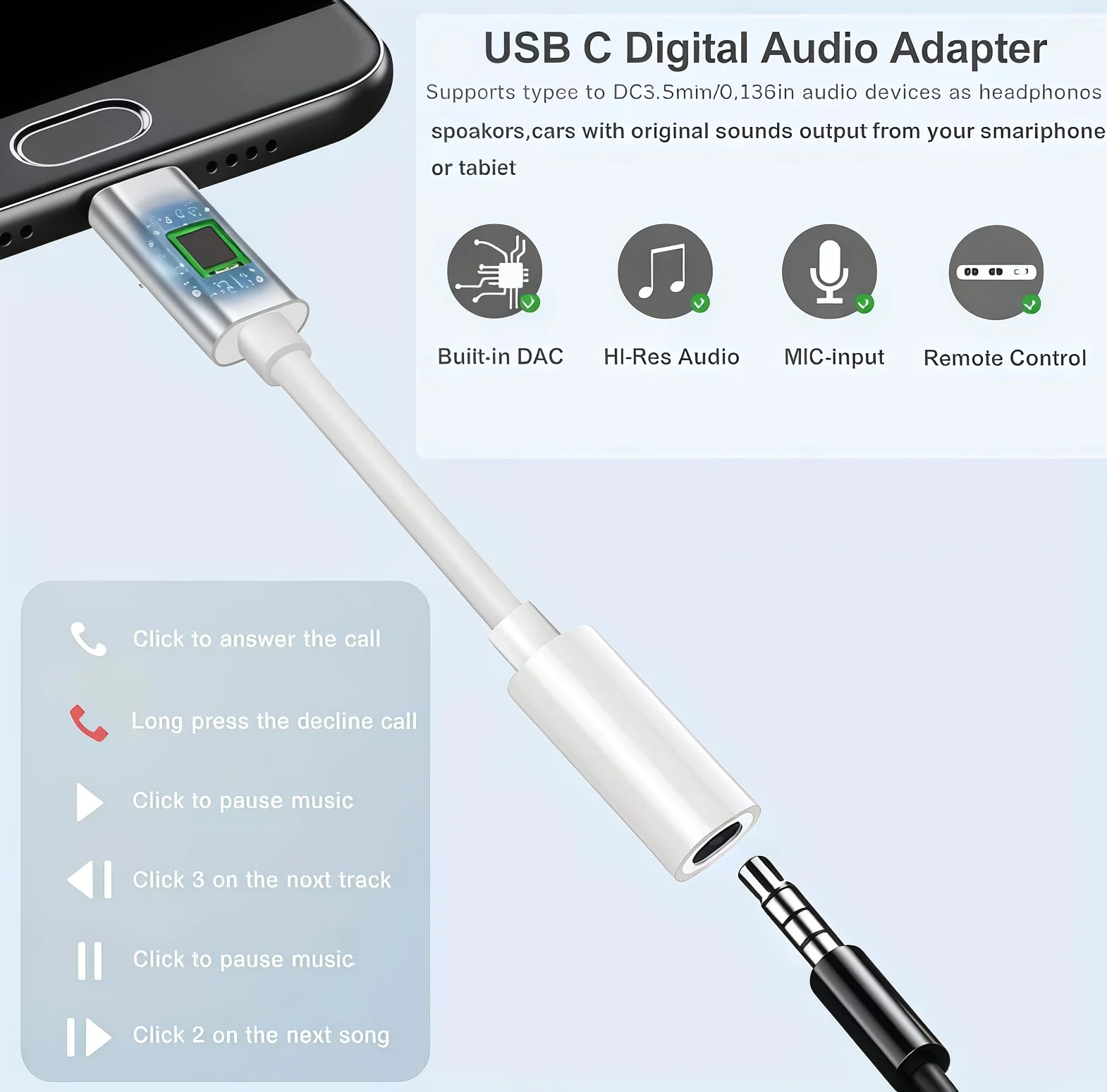 Premium USB-C to 3.5mm Audio Adapter Cable