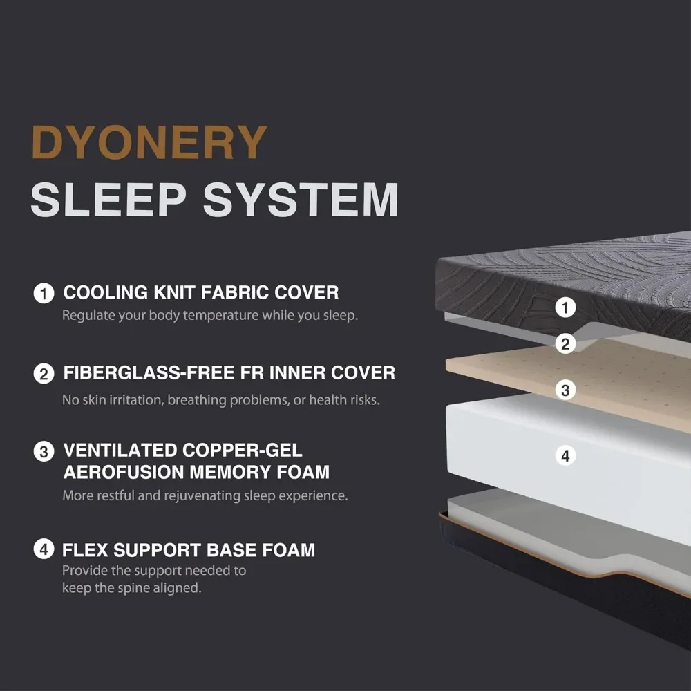14 Inch Copper-Gel AeroFusion Memory Foam Mattress in a Box, Cooling Knit Fabric Cover, CertiPUR-US Certified, Black