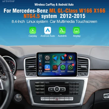 AUTOTOP Pantalla táctil multimedia para coche de 8.4 pulgadas, conserva el estilo original de fábrica, para Mercedes-Benz GL-CLASS X166/ ML-CLASS W166 2011-2015, sistema NTG4.5, radio Linux estéreo, CarPlay inalámbrico, Android Auto, navegación GPS, pantalla de tablero con velocidad y RPM en tiempo real. 1