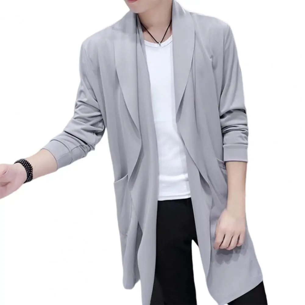 Slim Male Open Stitch Draping Overcoat Outwear Cloak for Daily Wear