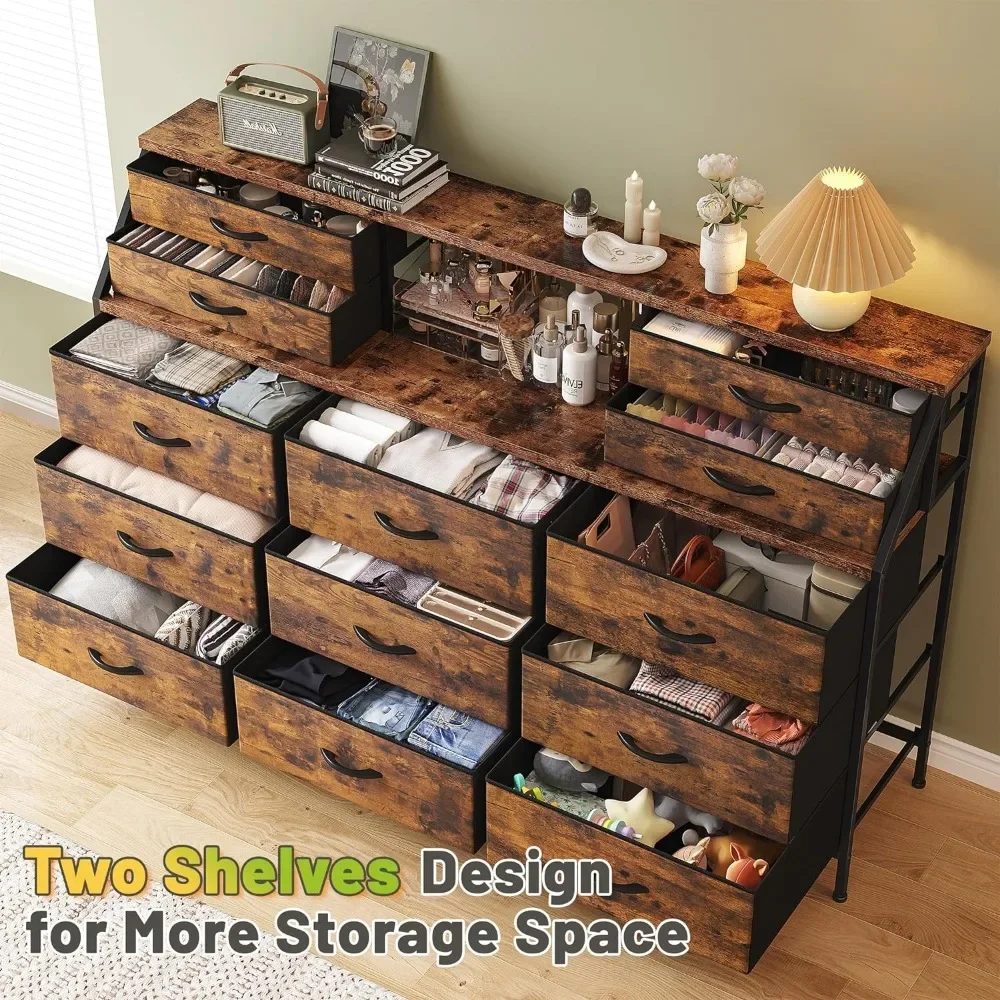 55” Wide Dresser for Bedroom with 13 Large Drawers And 2 Shelves - Storage Chest Dressers Combination for Bedroom Organization 3