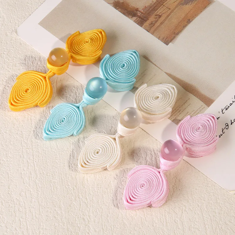 5 Pairs Chinese Knot Button Cheongsam Buttons Tang Suit  with Faux Jade Bead Knot Fastener DIY Handcraft Clothing Accessory 2