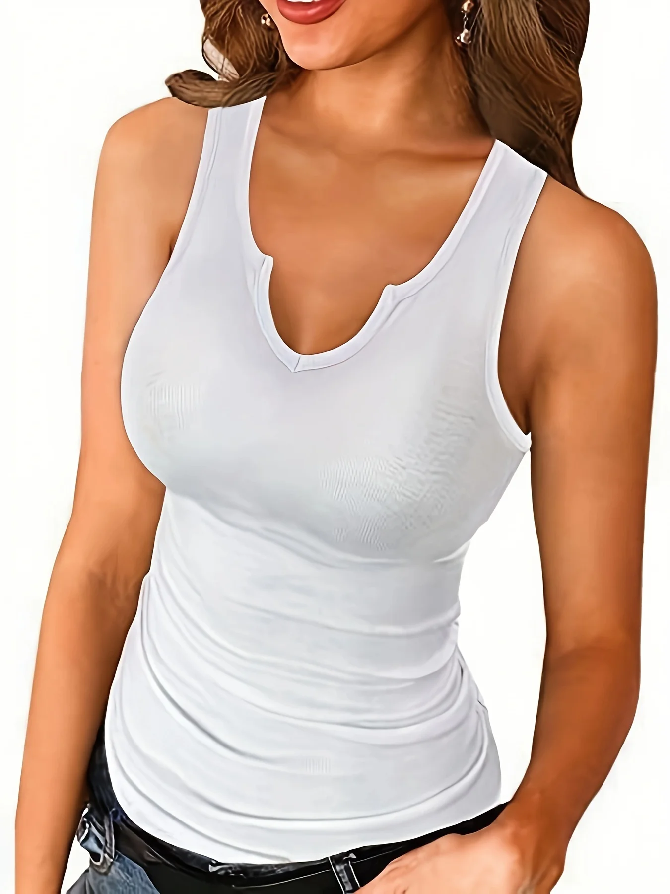 Description Picture 4 of itemVersatile, fashionable, solid color, sexy V-neck vest with a herringbone women's top underneath