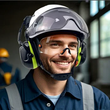 Casco di sicurezza con visiera Occhiali integrati Paraorecchie Adesivi per la riduzione del rumore per ingegnere edile Cappuccio da lavoro industriale CE