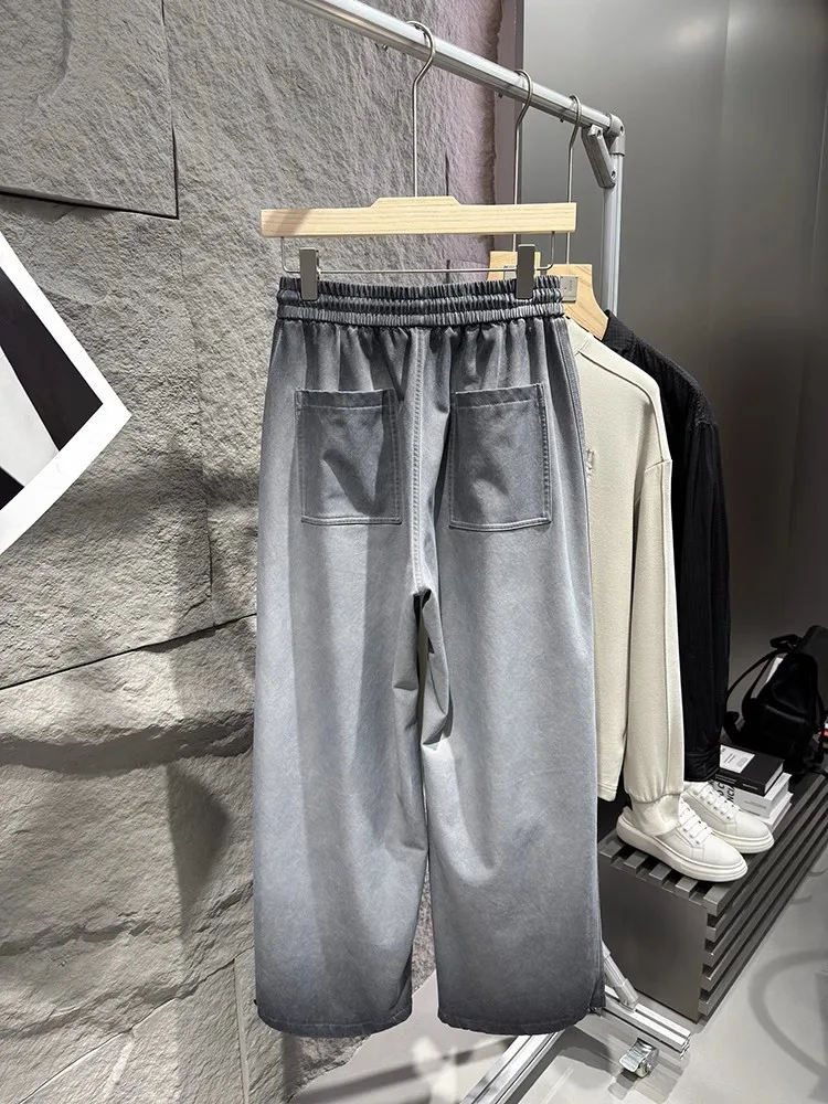 Vintage Mens Casual Pants Loose Fit Straight Trousers Drawstring High Street Hip Hop Personality New Spring Wide Leg Pants Male 4