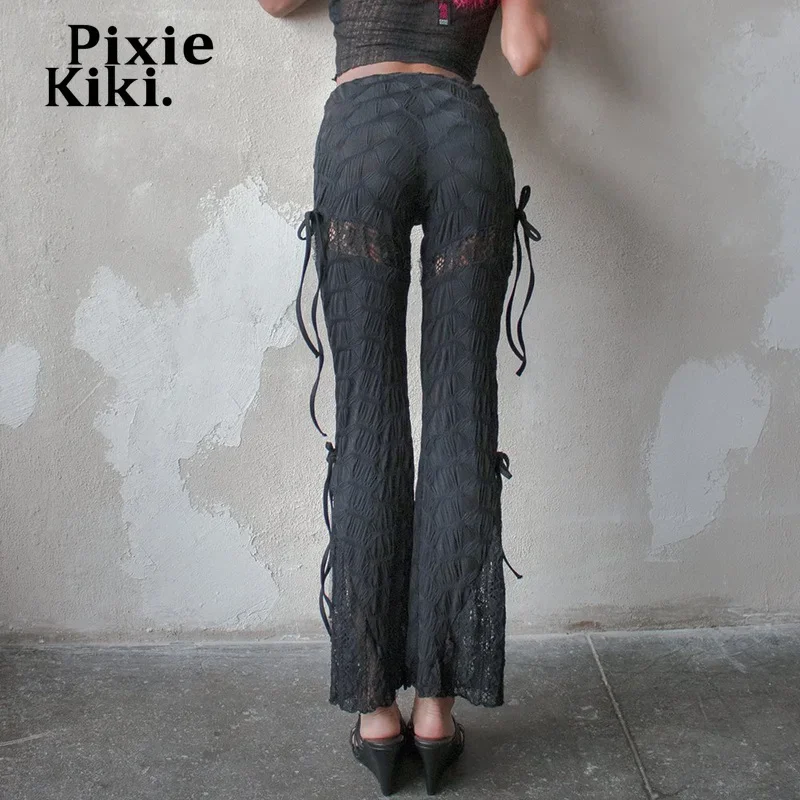 PixieKiki Black Gothic Pants Hollow Lace Patchwork Drawstring Low Rise  Flare Pants Y2k Japanese Streetwear Women Clothes P80CH27 - AliExpress