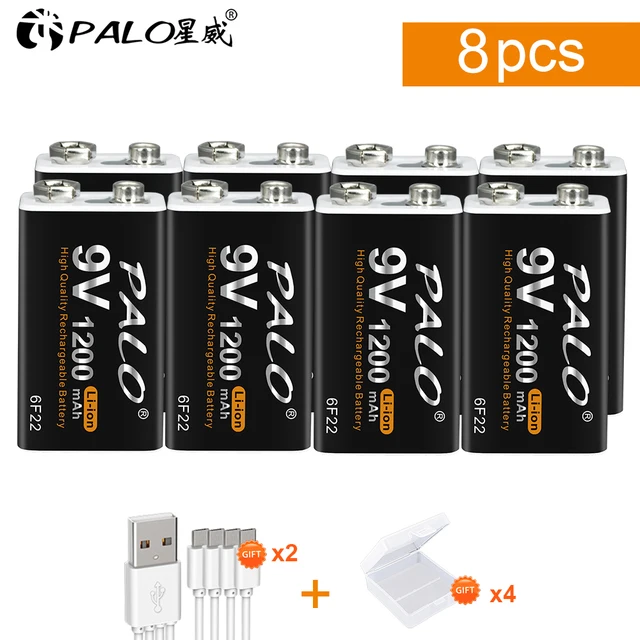 PALO 1200mAh micro USB 9 Volt  li-ion Rechargeable Battery 6F22 9V Li ion Lithium Battery for RC Helicopter Model Microphone Toy 8Pcs