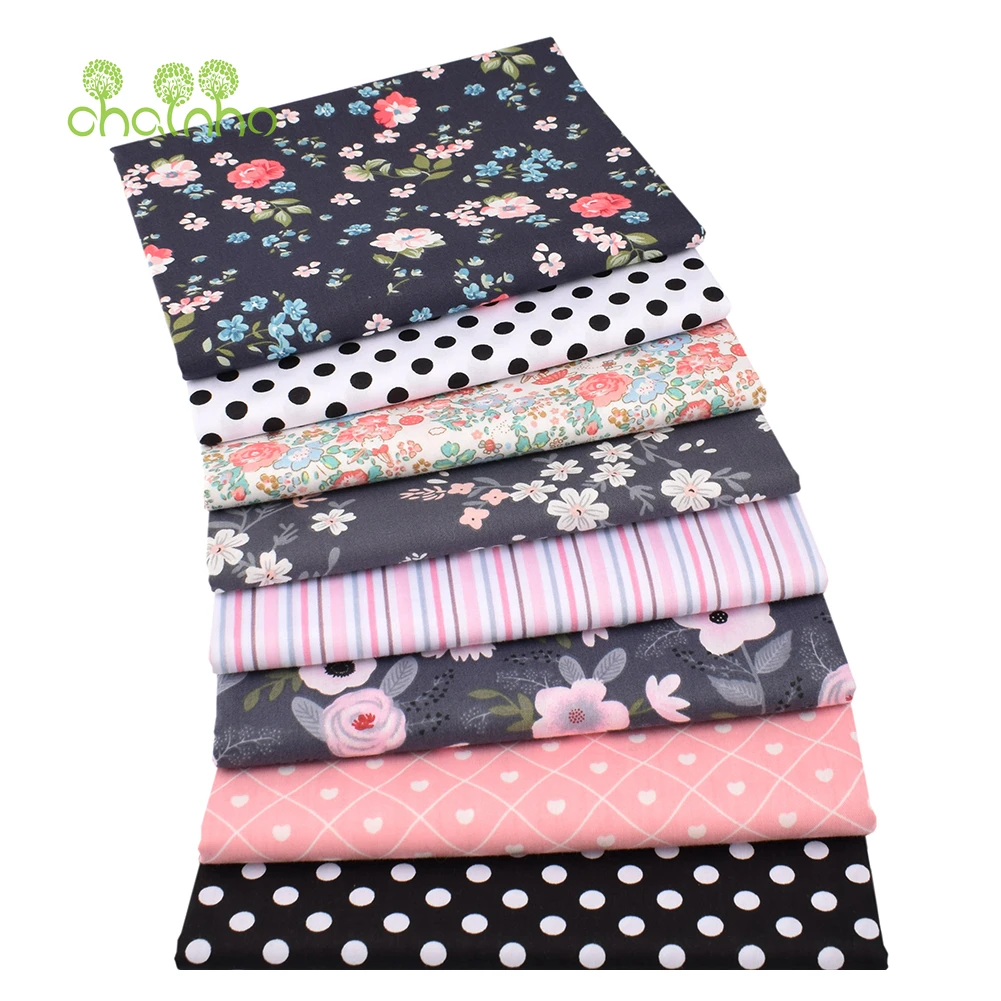 Chainho,Printed Twill Weave Cotton Fabric,DIY Sewing Quilting Material,Patchwork Cloth,8 Designs Floral Series,2 Sizes,15C356