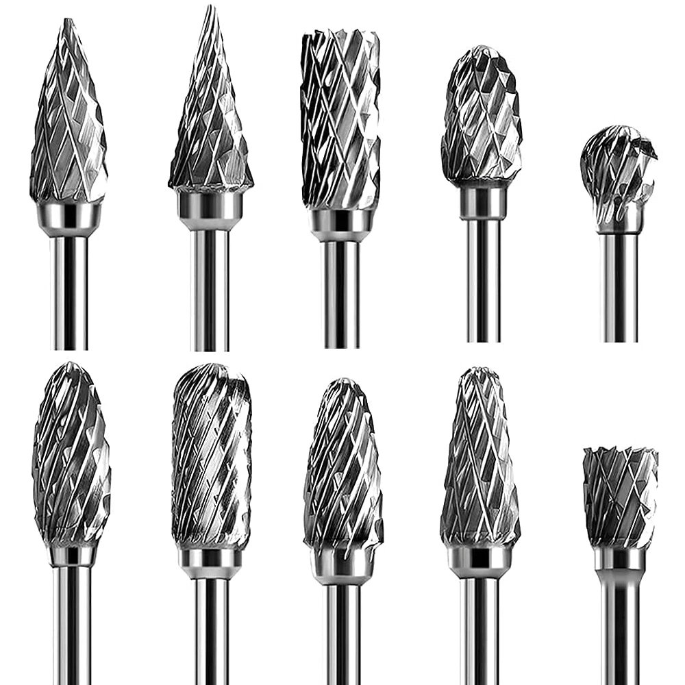 Tungsten Carbide Rotary Burr 10pcs Carving Burr Bits Double Diamond Cut