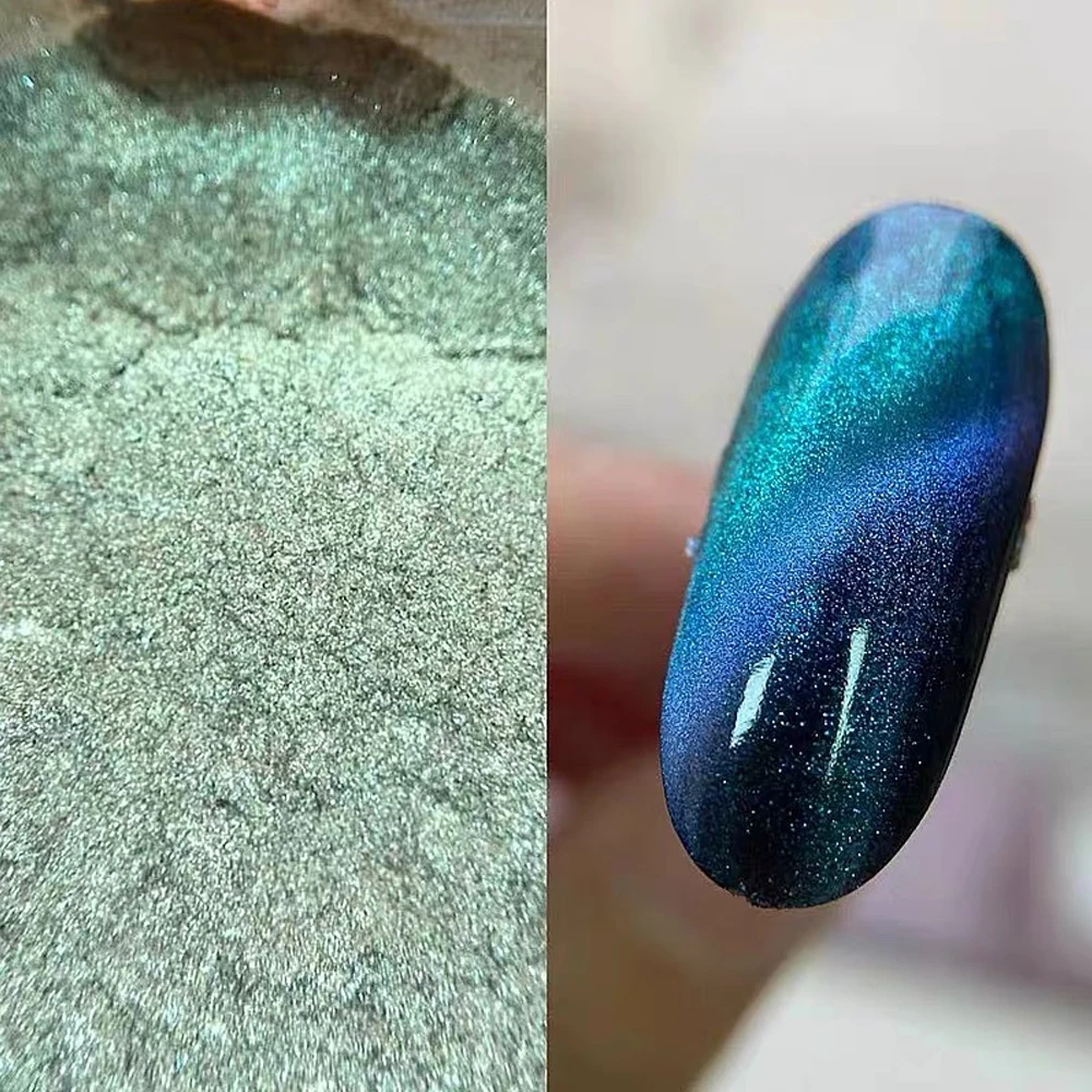 1Jar 3D Chameleon Cat Eye Powder Holographic Chrome Magnet Nail Glitter Dust Pigment 7Color Magic Mirror Nail Powder Supplies nail powder