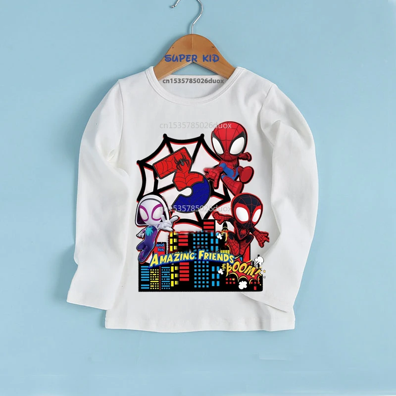 Autumn Spider-Man and His Amazing Friend Birthday Bottoming Kid Shirt 2-9 Year Personalize Name Birthday Boy Long Sleeve T-shirt 2