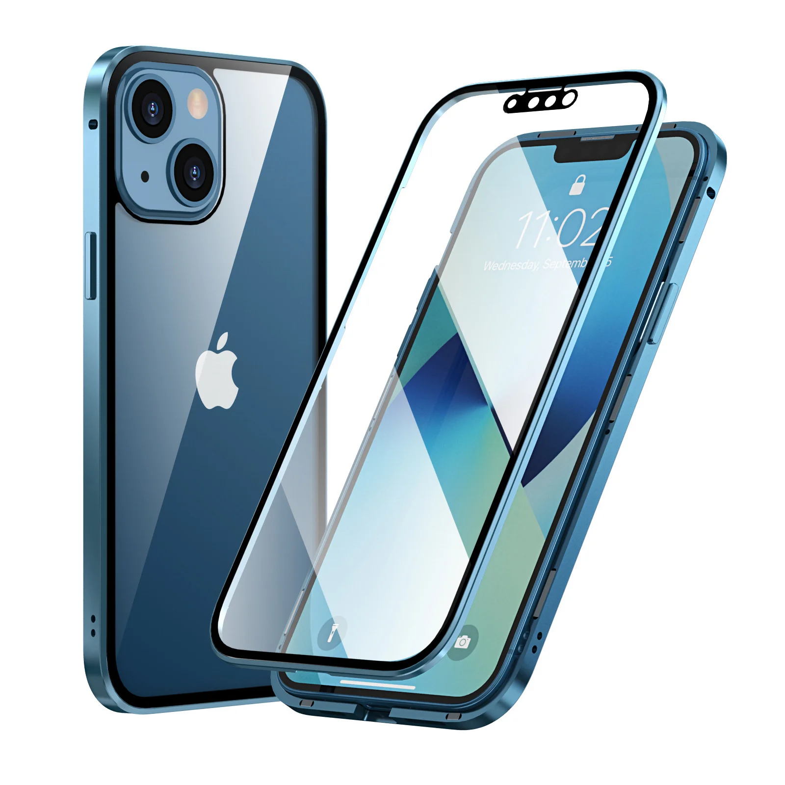 

Case for Compatible with iPhone 13 12 11 Pro Max Mini 360° Full Body Protection Front Glass Magnetic metal frame Back Cover