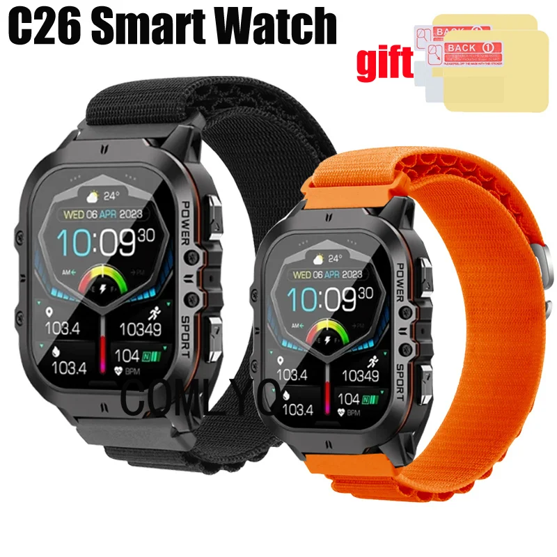 

Band For C26 Smart Watch Strap women men Smartwatch Nylon Soft Bracelet Bands Belt Screen Protector film
