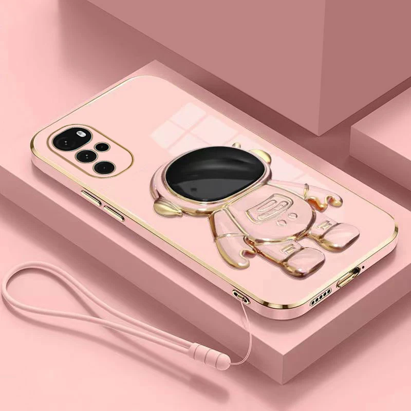 Astronaut Bracket Plating Case For Motorola Moto G22 G32 G52 G82 G13 G23 G53 G73 G10 G20 G30 G50 G60 E13 E32 E22 Lanyard_voghion.com