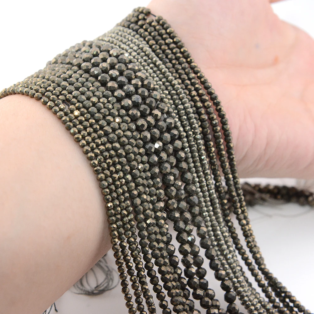 Natural Pyrite Faceted Round / Rondell Beads 2mm,3mm,4mm,1x2mm,2x3mm，for Jewelry Making Bracelet Necklace Beads DIY Wholesale 2